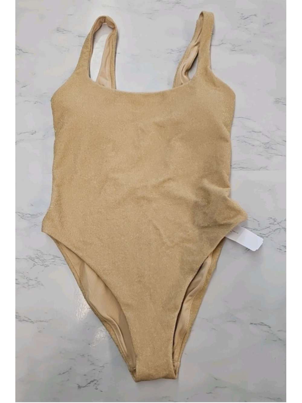 aerie Shimmery Tan Scoop Neck One-Piece Swimsuit